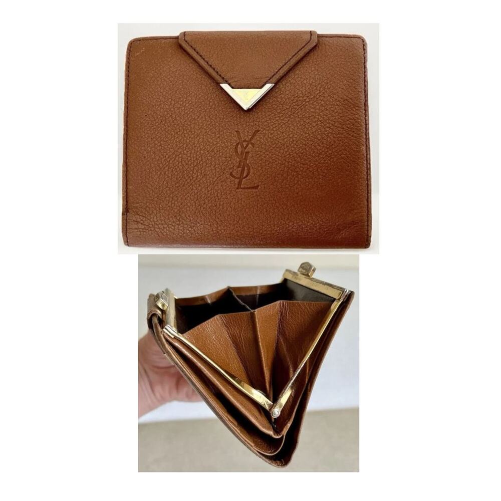 Vintage Yves Saint Laurent YSL Leather Wallet Kiss Lock Coin Purse Authentic